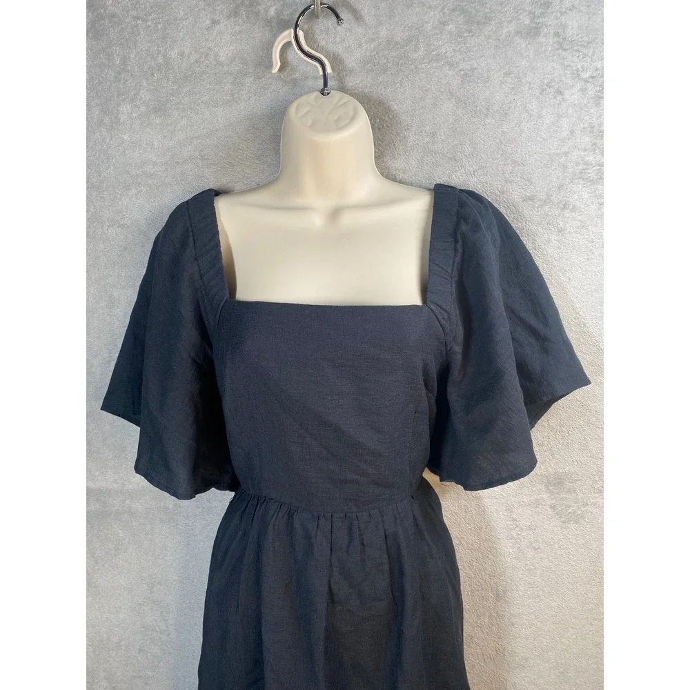 A New Day Midi Dress Womens Medium Black‎ Flutter Sleeve Boho Minimalist Cottage - Picture 2 of 7
